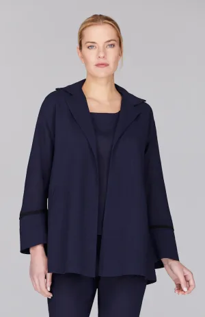 Microlinen Open A Line Jacket w/ Contrast Bias Trim
