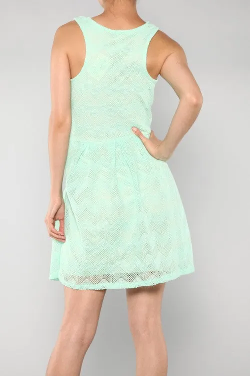 Mint Chevron Cocktail Short Dress