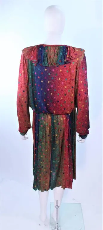 MISSONI Silk Rainbow Skirt Suit with Ruffle Collar Size 8