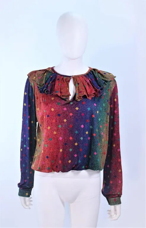 MISSONI Silk Rainbow Skirt Suit with Ruffle Collar Size 8