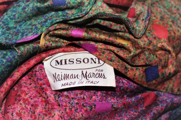 MISSONI Silk Rainbow Skirt Suit with Ruffle Collar Size 8