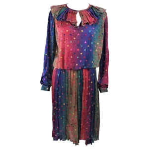 MISSONI Silk Rainbow Skirt Suit with Ruffle Collar Size 8