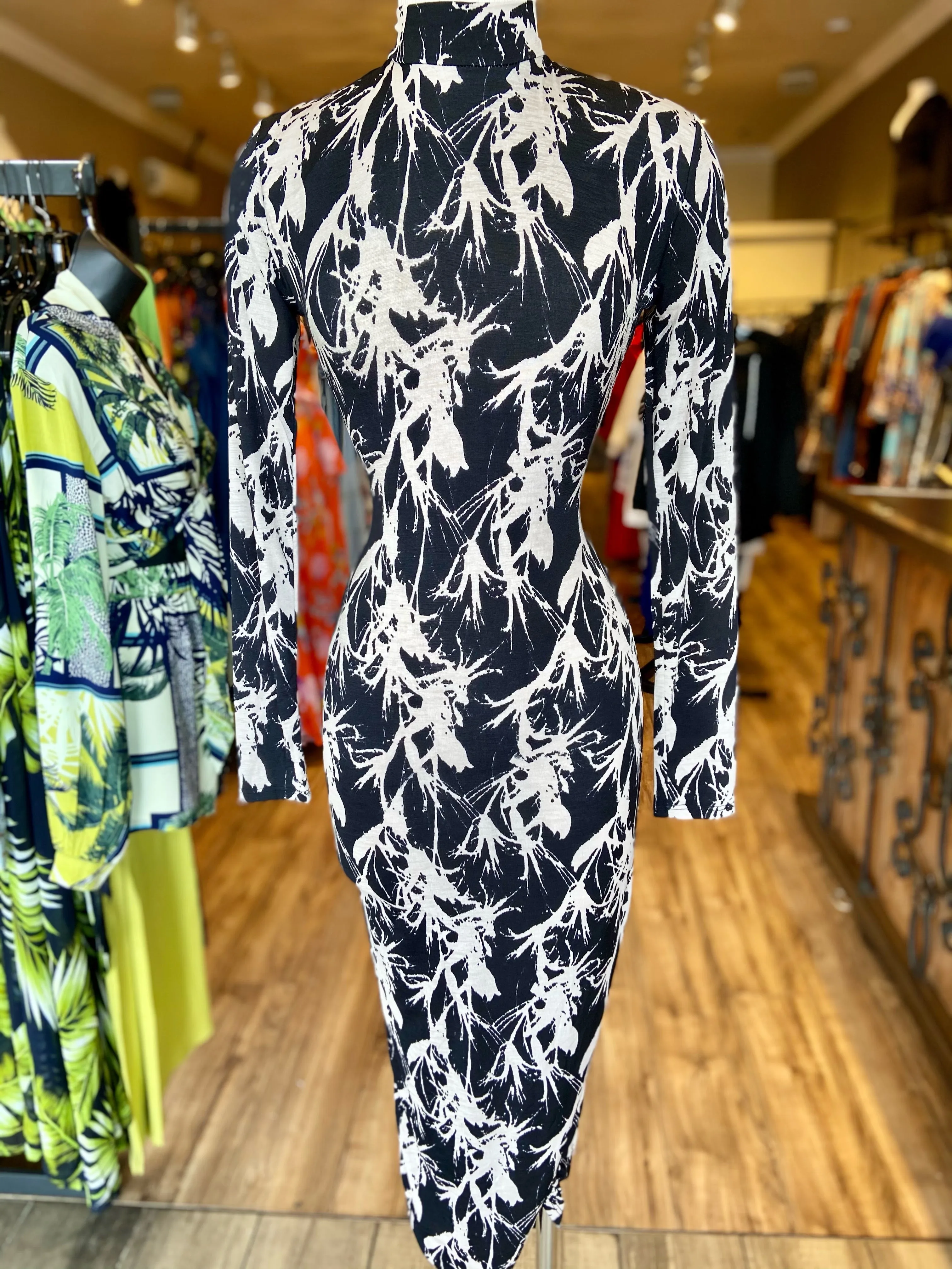 Mock Neck Back Zipper Dress