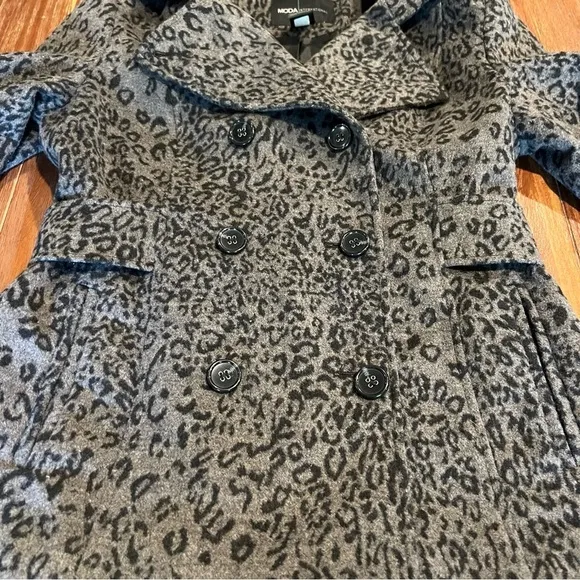 Moda International Women’s Wool Blend Animal Print Peacoat Jacket Size 6