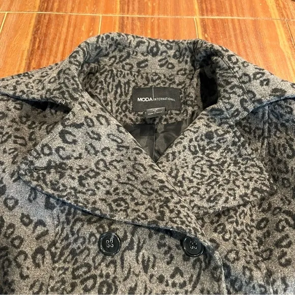 Moda International Women’s Wool Blend Animal Print Peacoat Jacket Size 6