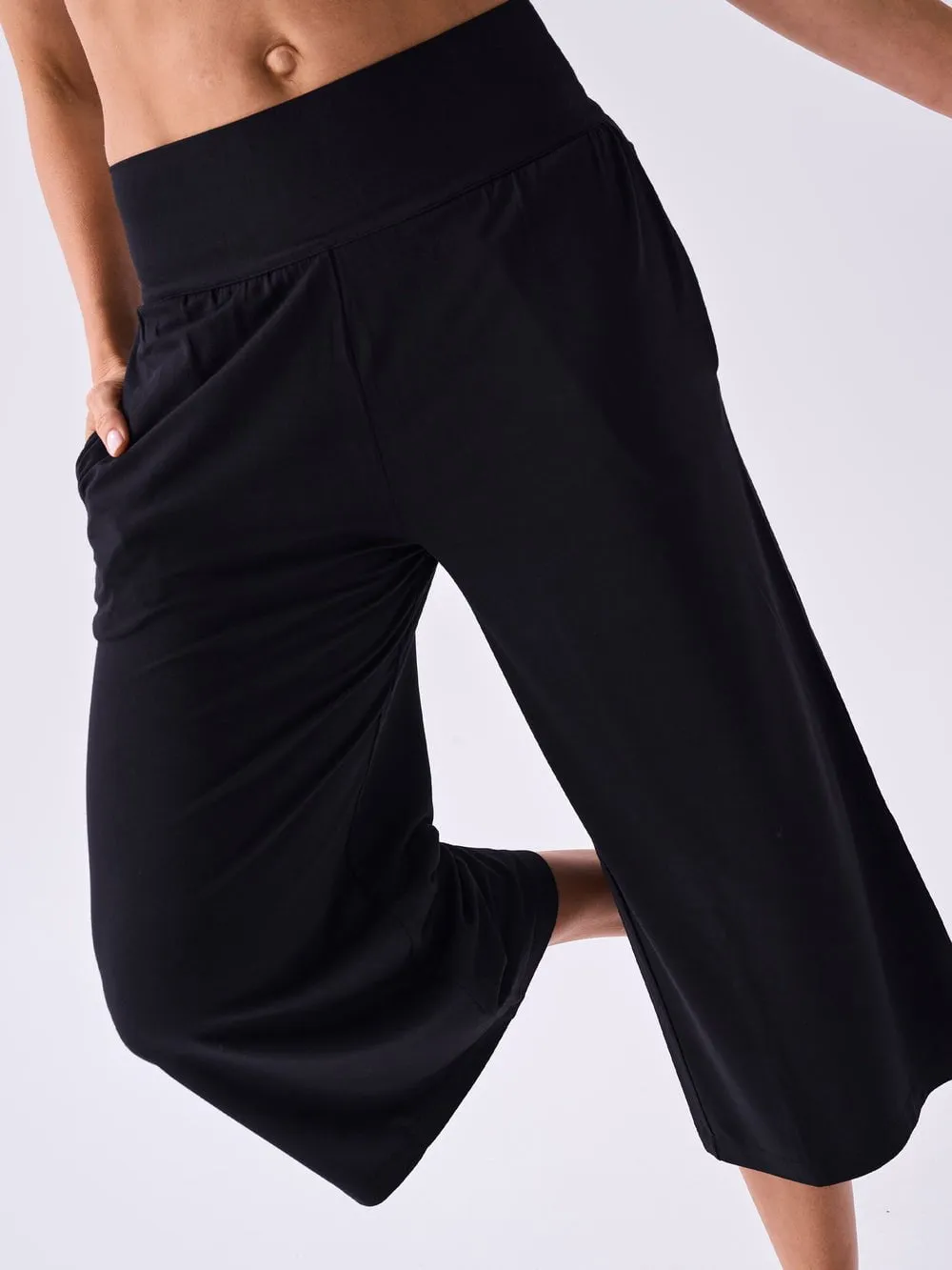 Modal Cropped Wide Leg - Black