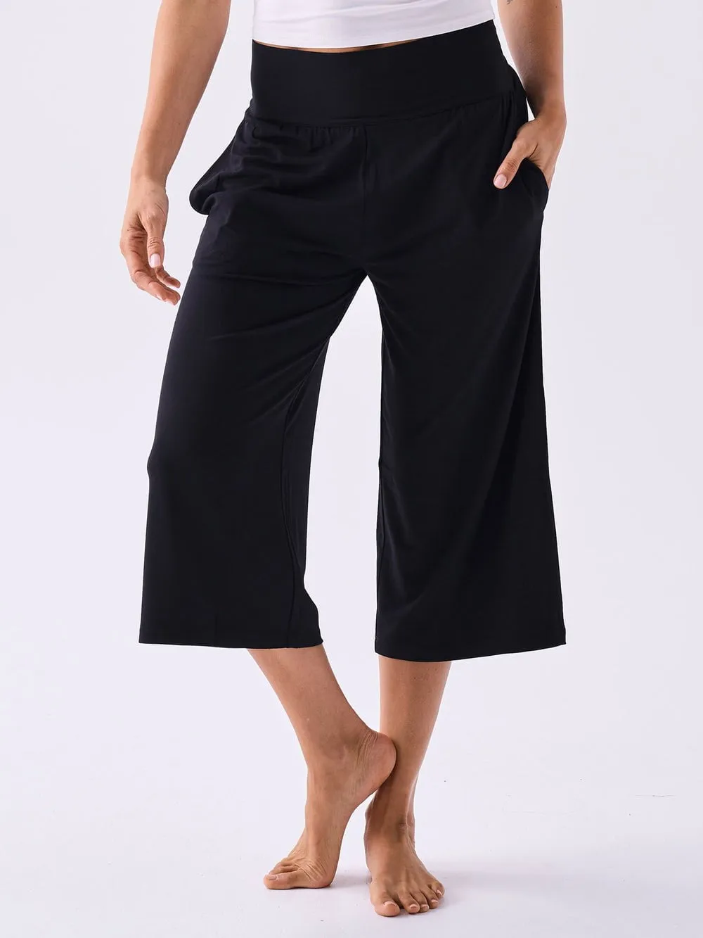 Modal Cropped Wide Leg - Black