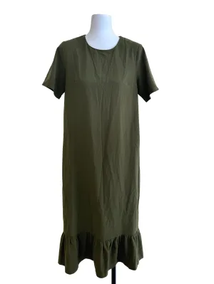 Moss Green Round Neck Ruffled Dress