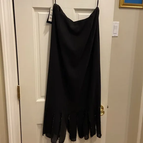 MSK Black Beaded Fringe Hem Maxi Skirt