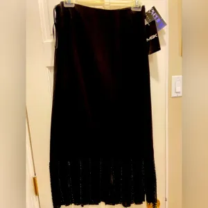 MSK Black Beaded Fringe Hem Maxi Skirt