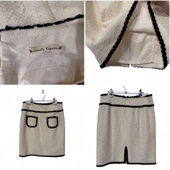 NANETTE LEPORE CLASSIC KNIT TWEED IVORY SKIRT