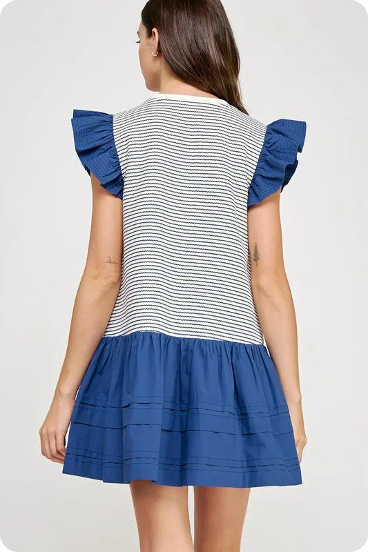 Nautical ruffle babydoll dress