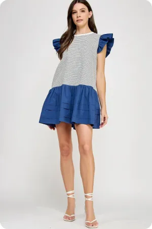 Nautical ruffle babydoll dress