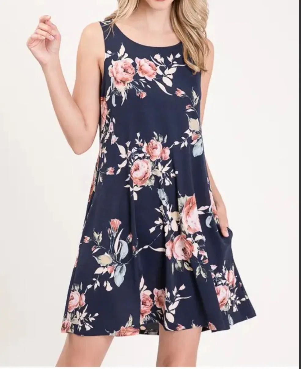 Navy Floral Print Dress