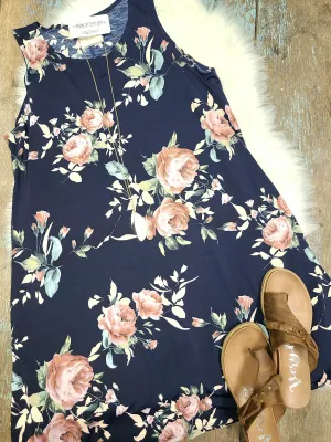 Navy Floral Print Dress
