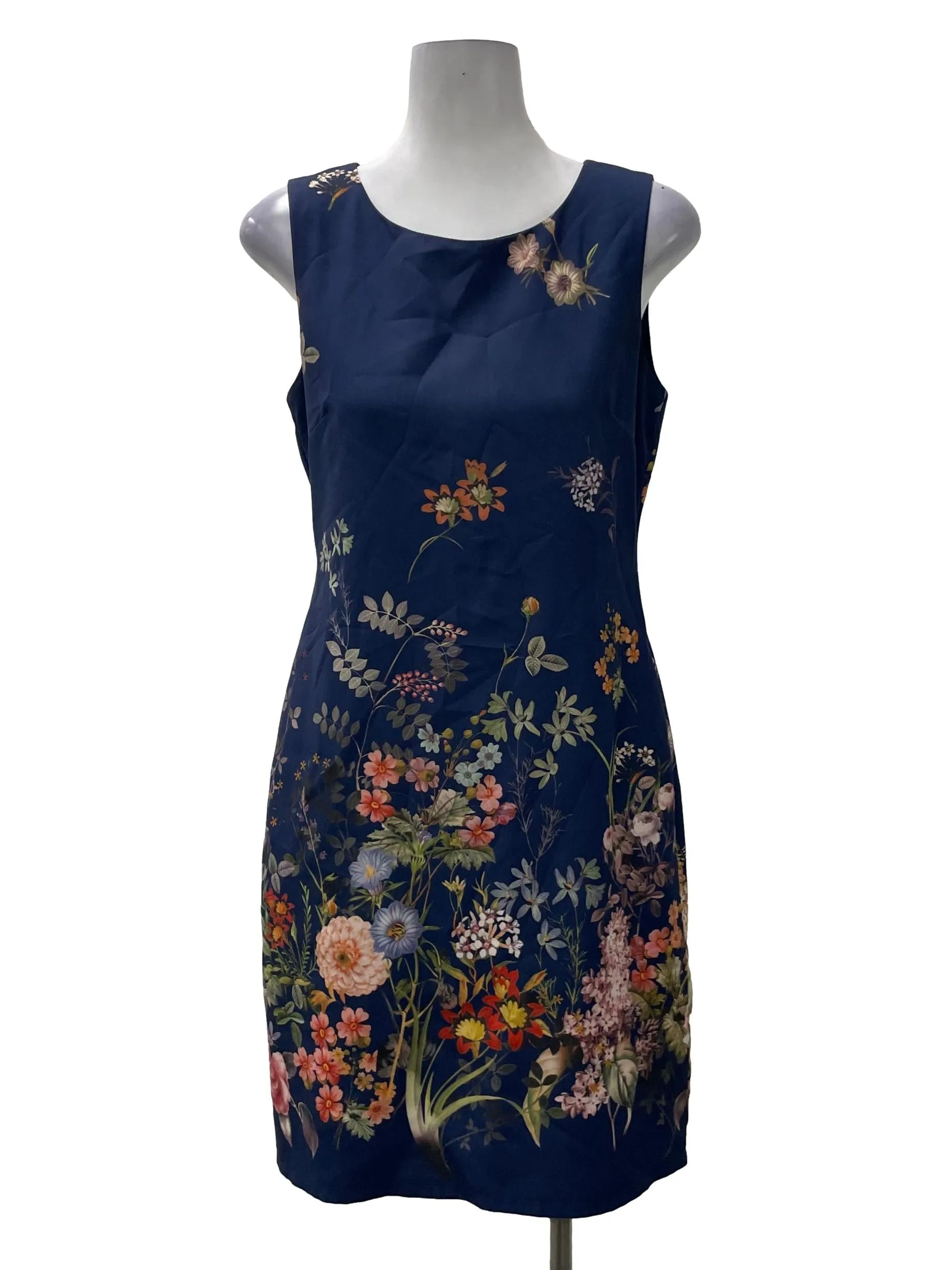 Navy Floral Round Neck Dress