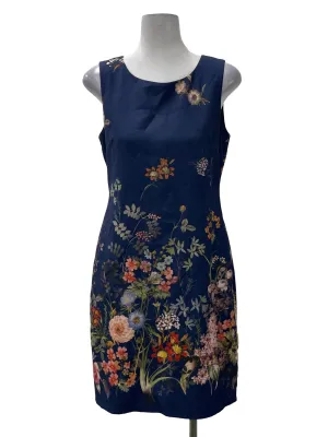 Navy Floral Round Neck Dress