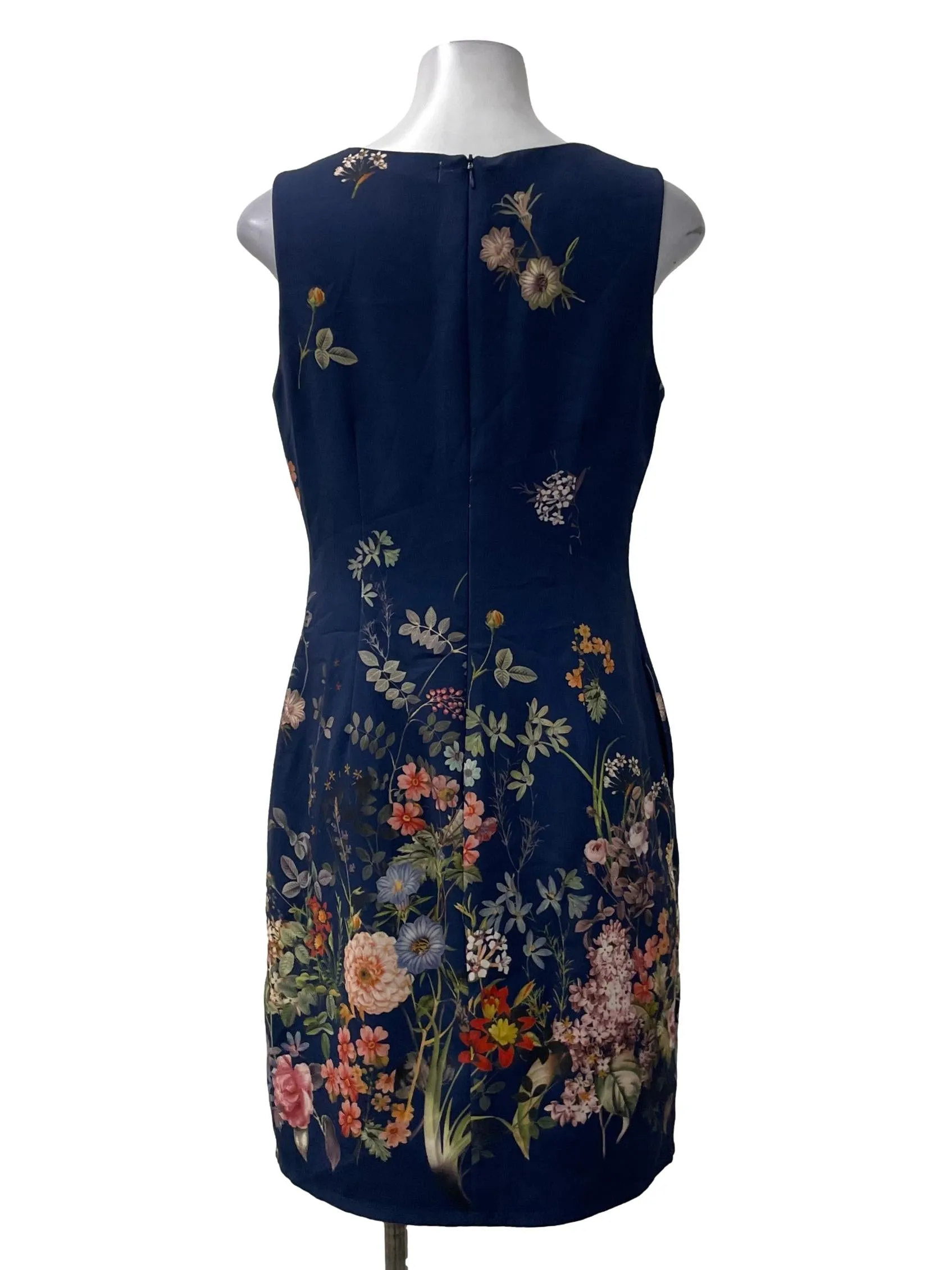 Navy Floral Round Neck Dress