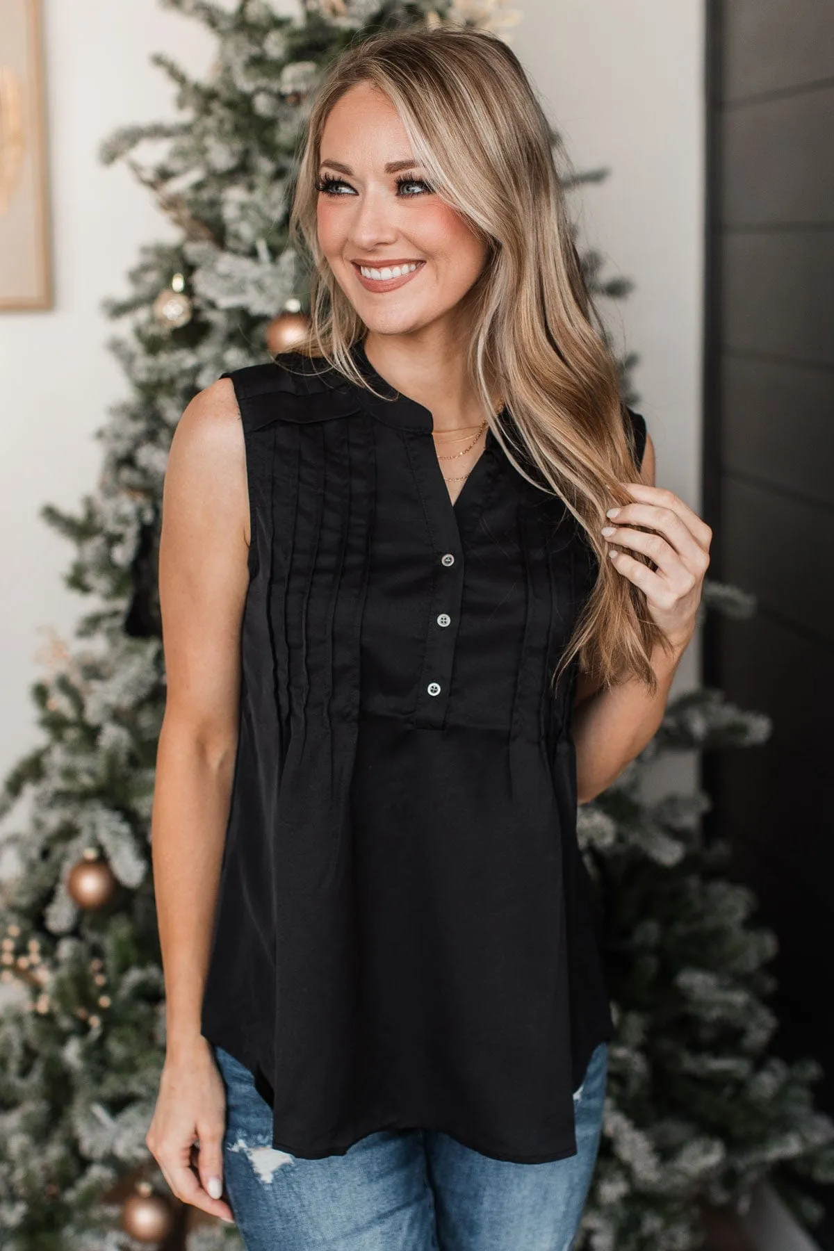 Never Ending Bliss Sleeveless Blouse- Black