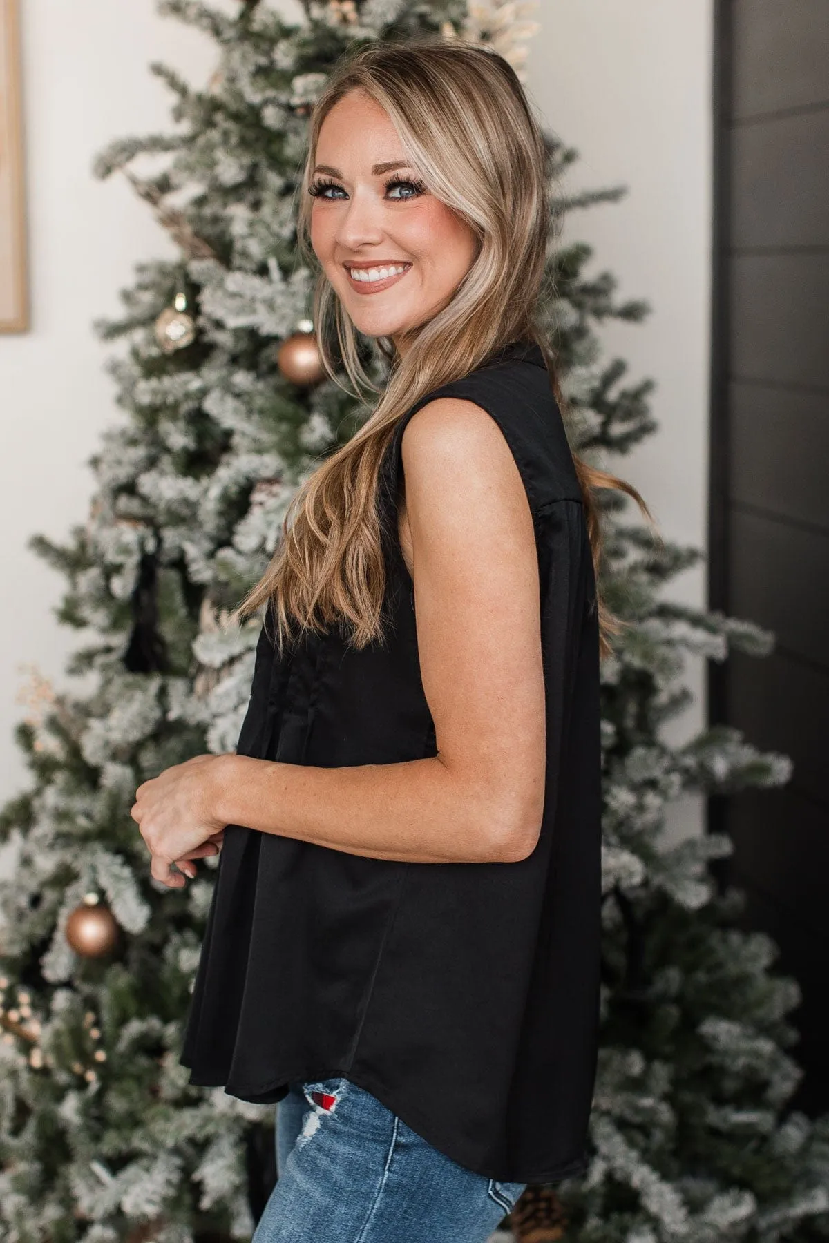 Never Ending Bliss Sleeveless Blouse- Black