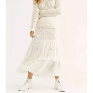 NEW Free People Wilder Tiered Midi Eyelet Skirt Z298-11
