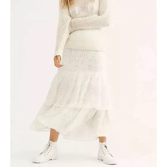 NEW Free People Wilder Tiered Midi Eyelet Skirt Z298-11
