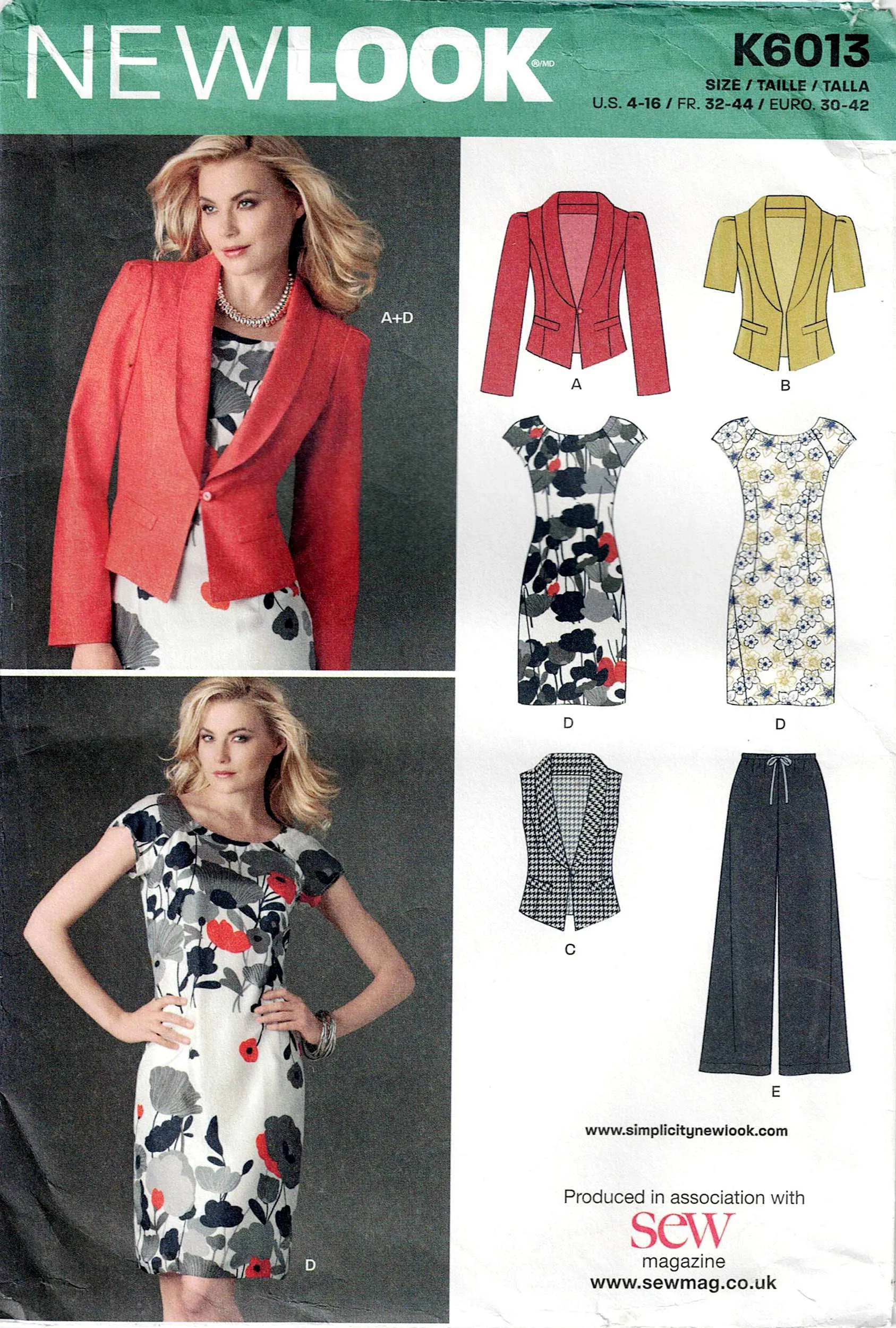 New Look 6013 Womens Dress Jacket Vest & Casual Wide Leg Pants Out Of Print Sewing Pattern Size 8 - 16 UNCUT Factory Folded