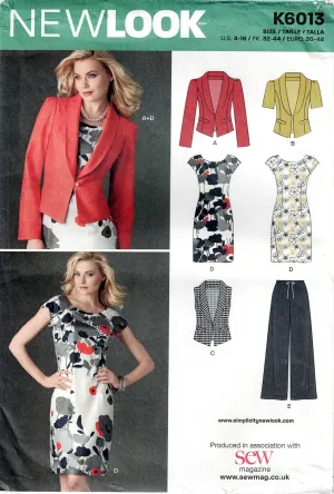 New Look 6013 Womens Dress Jacket Vest & Casual Wide Leg Pants Out Of Print Sewing Pattern Size 8 - 16 UNCUT Factory Folded