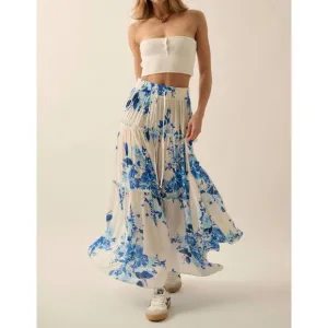 NEW PROMESA drawstring floral maxi skirt in white
