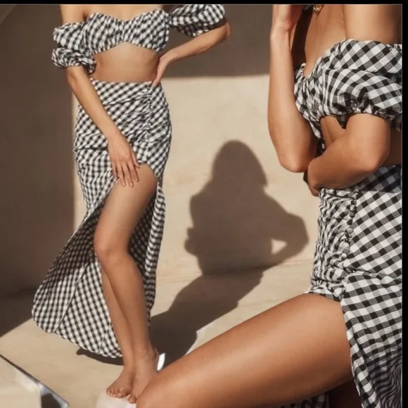 New Rumer The Label BISOU SKIRT in Black Gingham size Small $279.00
