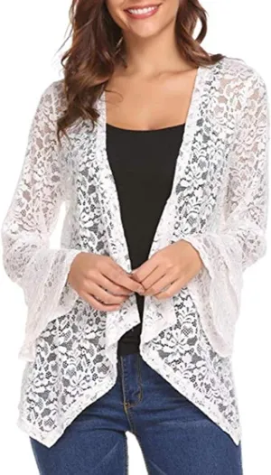 NEW SOMTHRON Women's Short Sleeve Lace Blazer Open Bolero Shoulder Jacket, Sz 2XL