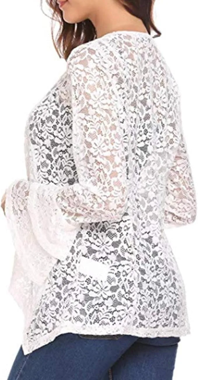 NEW SOMTHRON Women's Short Sleeve Lace Blazer Open Bolero Shoulder Jacket, Sz 2XL