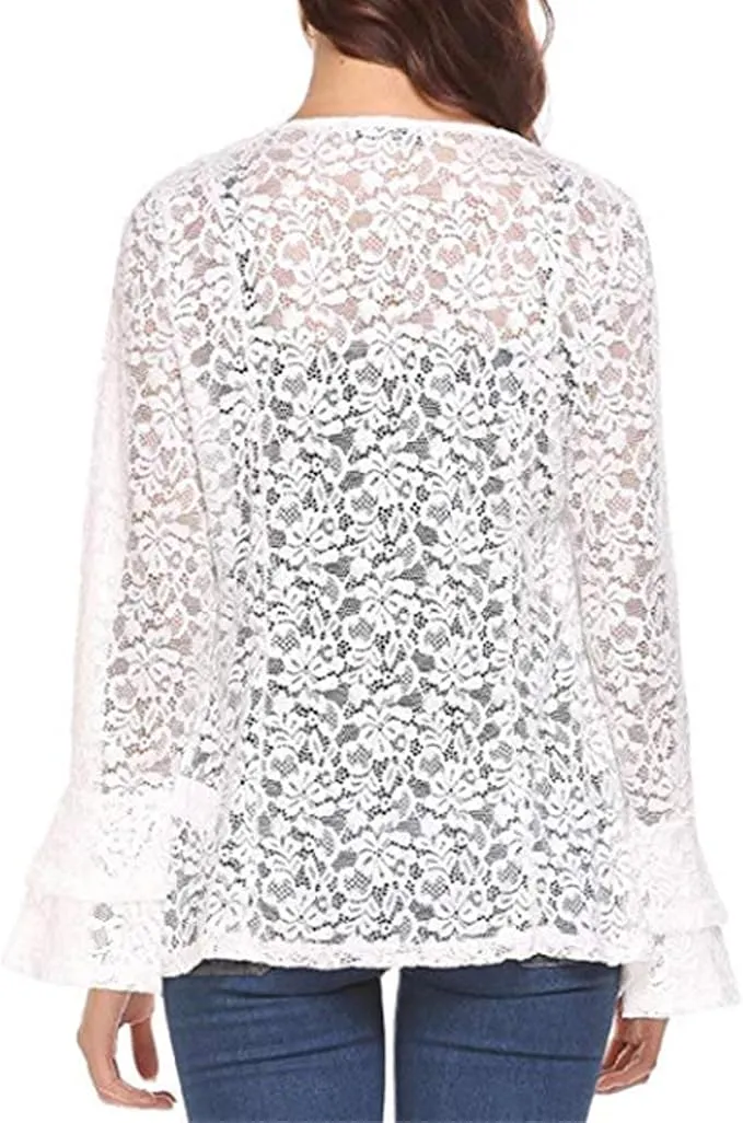 NEW SOMTHRON Women's Short Sleeve Lace Blazer Open Bolero Shoulder Jacket, Sz 2XL