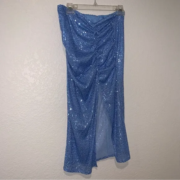 New Zara $69 Blue Sequin Midi Skirt 7969/051 Bloggers Fav Small Medium Large