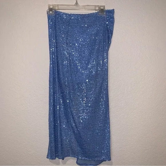 New Zara $69 Blue Sequin Midi Skirt 7969/051 Bloggers Fav Small Medium Large