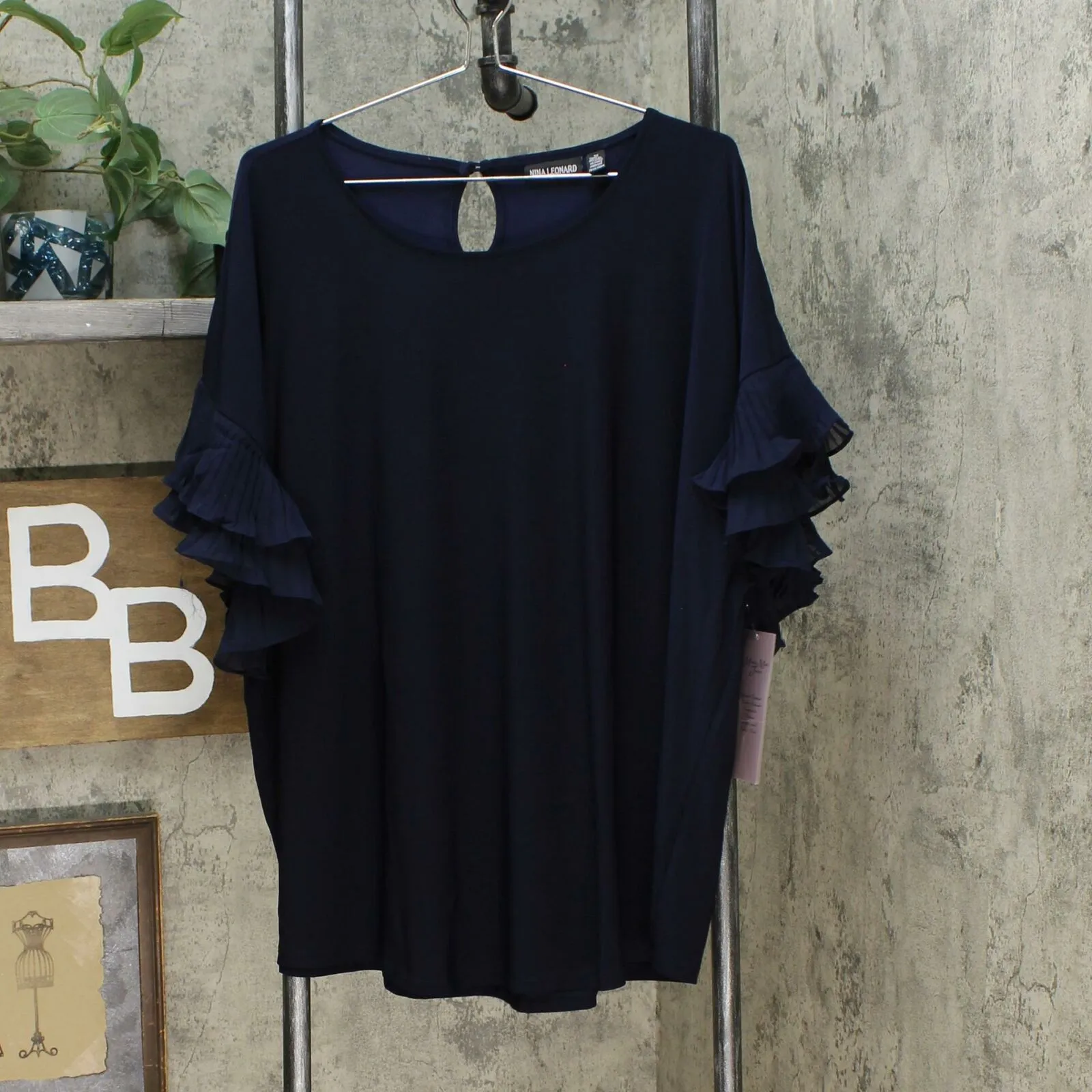 Nina Leonard Women's Plus Size Miracle Matte Jersey Pleated Sleeve Top