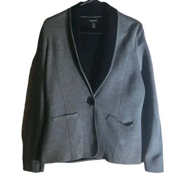 NINE WEST Women's One-Button Sweater Jacket Medium (M, Heather Grey/Black)