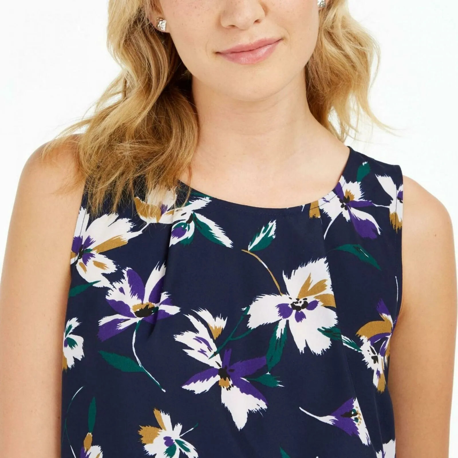 Nine West Women's Sleeveless Floral Print Pleated Top