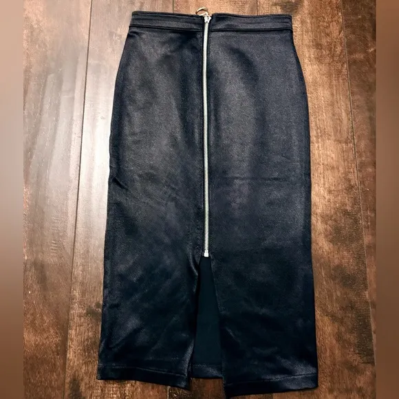 NWOT American Apparel Disco Satin Sheen Pencil Midi Skirt - BLACK
