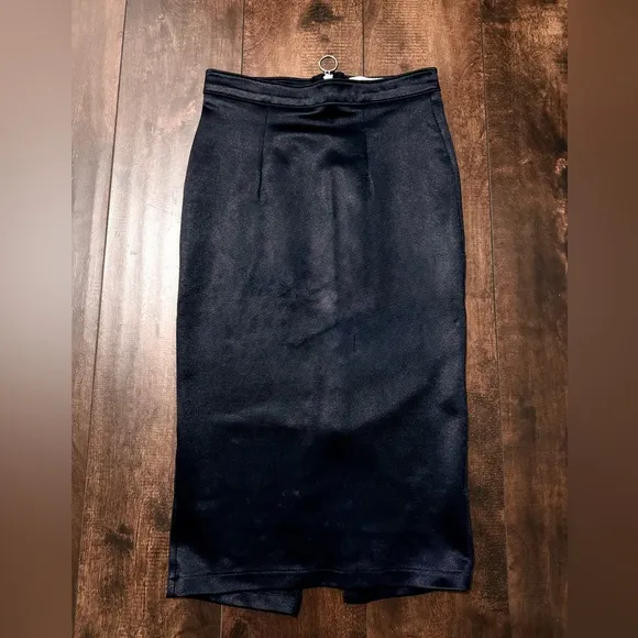 NWOT American Apparel Disco Satin Sheen Pencil Midi Skirt - BLACK