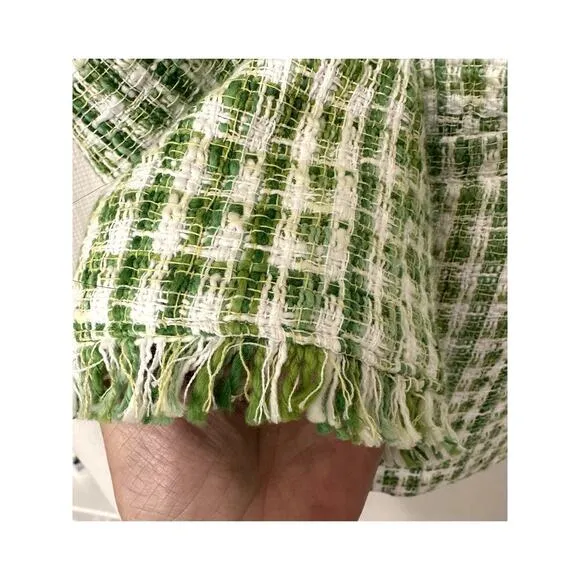 NWOT Dennis Basso Green Gingham Cotton Tweed One Button Blazer, Size 12