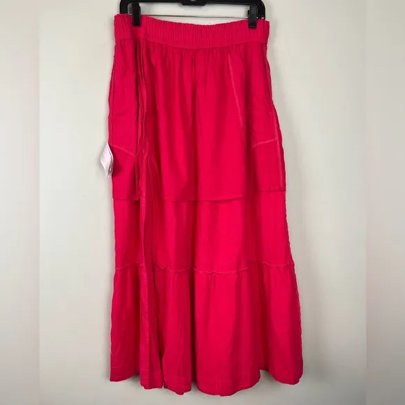 NWT Abercrombie &amp; Fitch Linen Blend Maxi Pink Skirt Size Medium