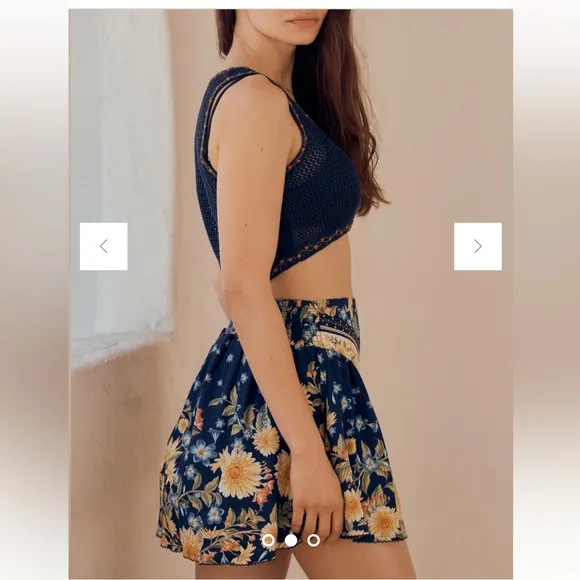 NWT Agua BenditaViolet Woven Floral Print Elastic Waist A-Line Skirt