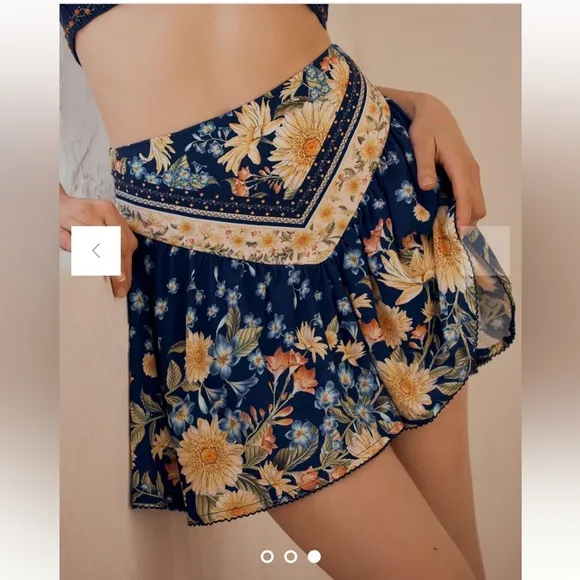 NWT Agua BenditaViolet Woven Floral Print Elastic Waist A-Line Skirt
