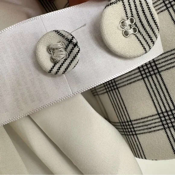 *NWT* Danielle Bernstein Cropped Open-Front Blazer Ivory Black Houndstooth Print