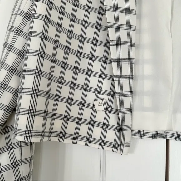 *NWT* Danielle Bernstein Cropped Open-Front Blazer Ivory Black Houndstooth Print