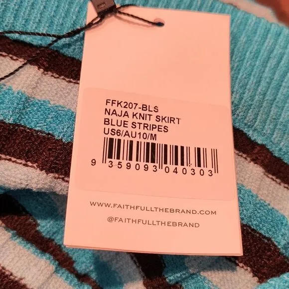 NWT Faithfull The Brand M Size 6 Blue Stripes Naja Knit Mini Skirt