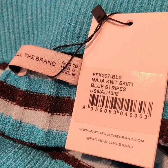 NWT Faithfull The Brand M Size 6 Blue Stripes Naja Knit Mini Skirt