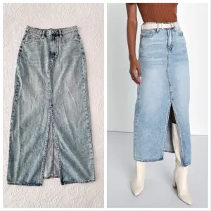 NWT Lulus Blank NYC In My Mind Light Wash Denim High-Rise Maxi Skirt XSmall