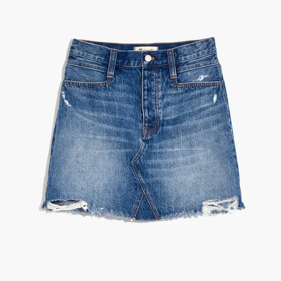 NWT Madewell Rigid Denim Straight Mini Skirt: Destructed Edition - Size 31